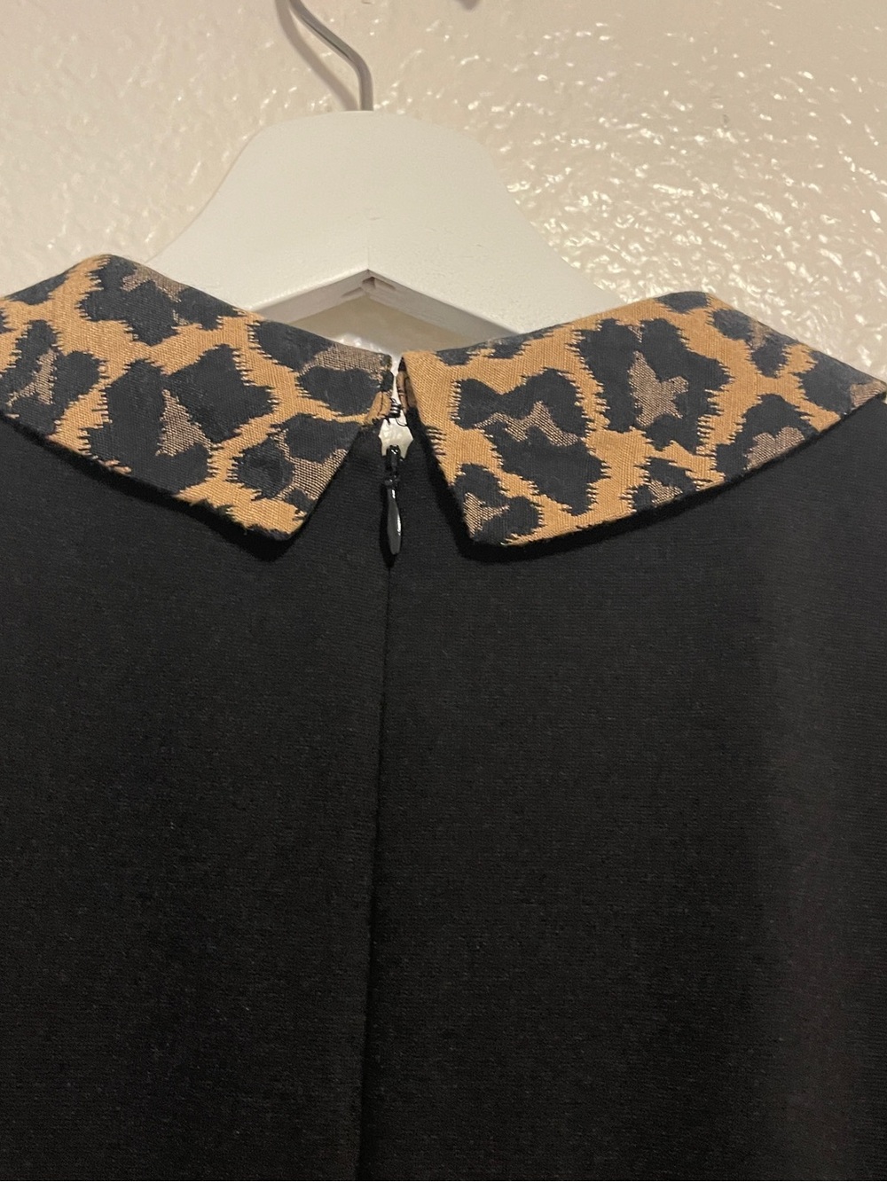 Talbots Black Long-Sleeve Shift Dress with Leopard Print Trim - Picture 10 of 12